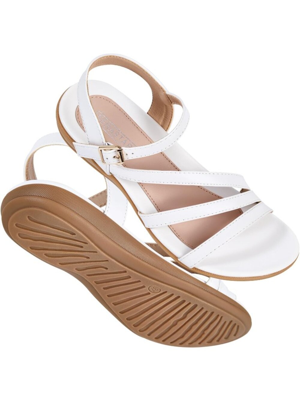 🆕Women's White Flat Sandals Dressy Comfortable Summer Strappy Dress Shoes